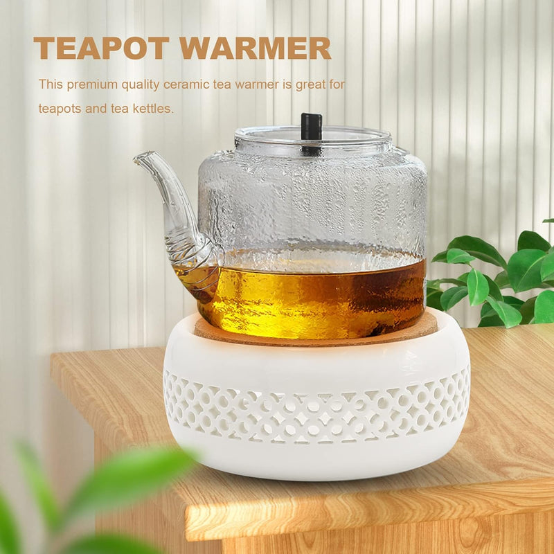 Vkinman Teapot Heater Ceramic Coffee Tea Warmer with Cork Cushion Warming Use for Ceramic Glass Stainless Steel Teapot