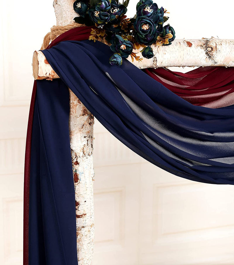 2-Piece Chiffon Drapery Set for Wedding Arch or Party Backdrop - 27x216 Inches Burgundy  Navy Blue