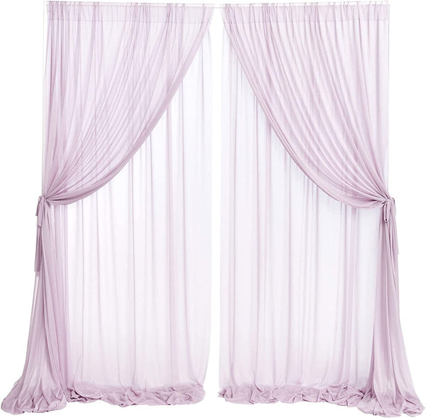 2-Layer Chiffon Wedding Backdrop Curtains - Lilac BridalBaby Shower Decor