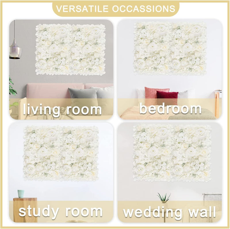 2-Pack Artificial White Hydrangea Flower Wall Panels - 16x24 Faux Silk Peony Flower Mat for Wedding Decor