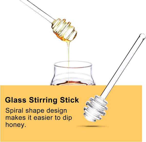 2 Pcs 6'' Glass Honey Dipper Stick, Honey Jam Syrup Mixing Stirrer Spoon for Honey Pot Jar
