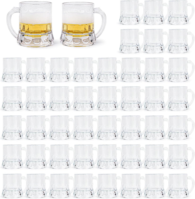 LiveBe Mini Plastic Beer Mug Shot Glasses with Handles for Party-2.16'' Tall-2 oz (set of 12)