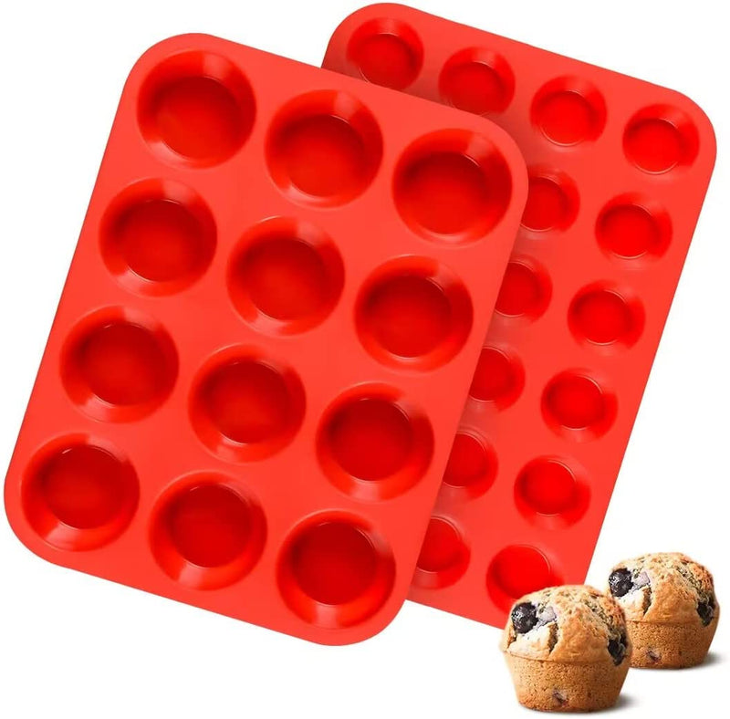 CAKETIME Silicone Muffin Pan Mini 24 Cups Cupcake Pan, Nonstick BPA Free Silicone Baking Pan 1 Pack