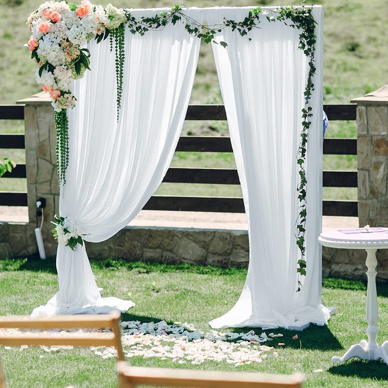 White Chiffon Sheer Backdrop Curtain - 10ft x 7ft - Wrinkle-Free for Weddings Parties and Events