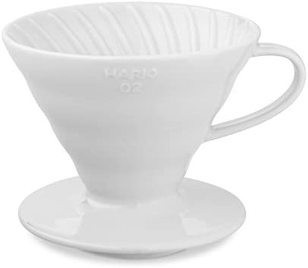 Hario V60 Coffee Pour Over Kit Bundle Set - Comes with Ceramic Dripper, Range Server Glass Pot, Measuring Spoon, and 100 Count Package of Hario 02W Coffee Filters