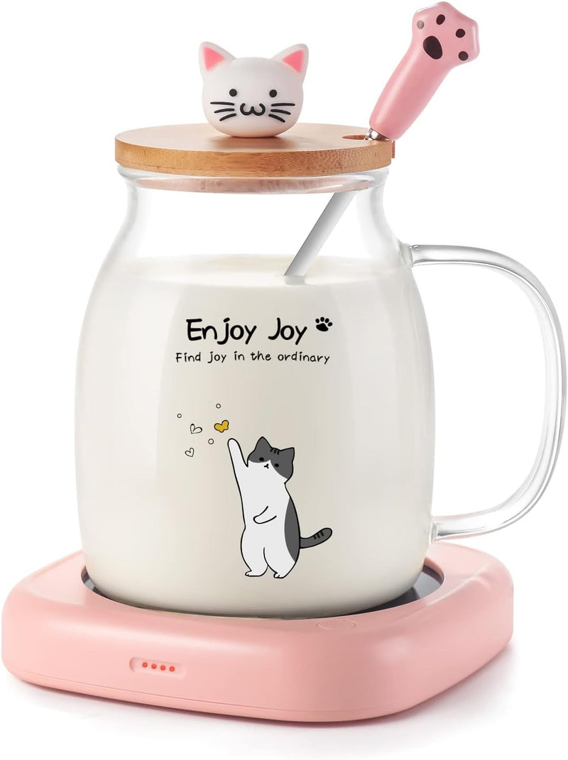 Bsigo Coffee Mug Warmer & Cute Cat Mug Set, Candle Mug Warmer for Home & Office, Electric Smart Coffee Warmer for Desk, Beverage Tea Coffee Cup Warmer with 3-Temp Settings, 8H Auto Shut Off, Blue