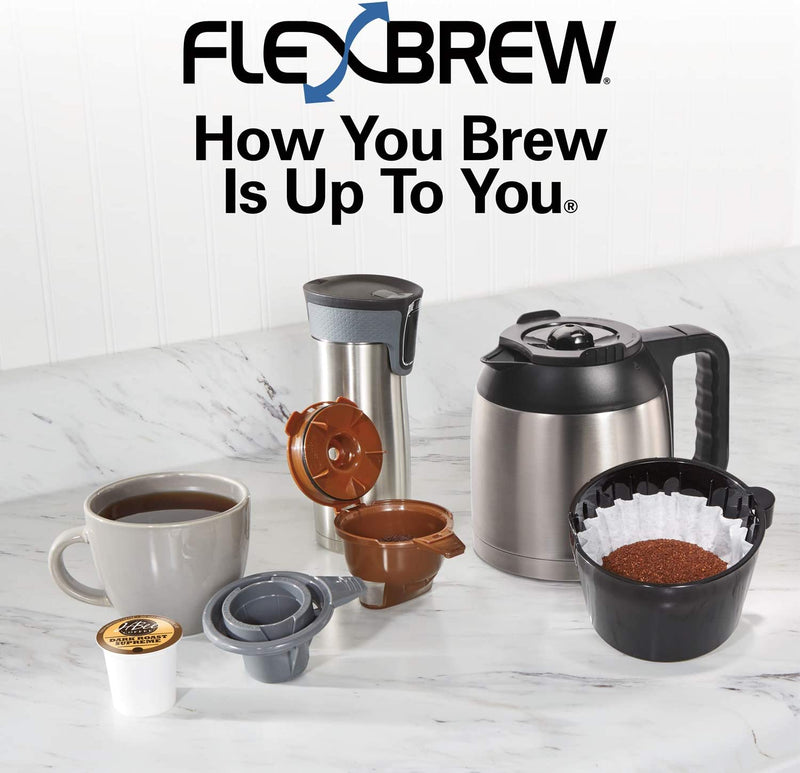 Hamilton Beach FlexBrew Trio 2-Way Coffee Maker, Compatible with K-Cup Pods or Grounds, Combo, Single Serve & Full 10c Thermal Pot, Black and Stainless