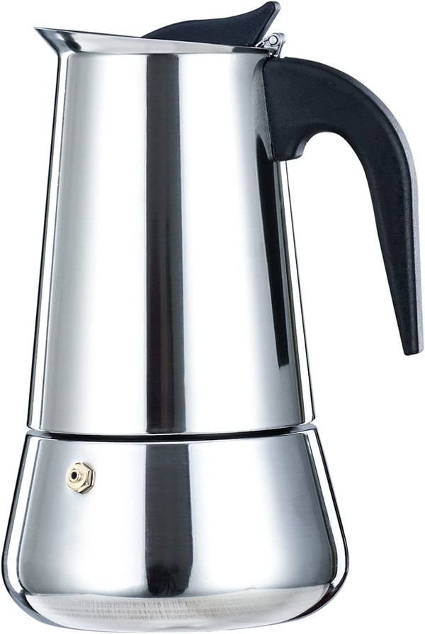 Simyolife Stovetop Maker Stainless Steel Italian Coffee Maker Moka Pot Induction-Capable Mok Coffee Machine Cafe Percolator Maker, Silver (6-Cups, 10oz/300ML)-Mother's Day Gifts