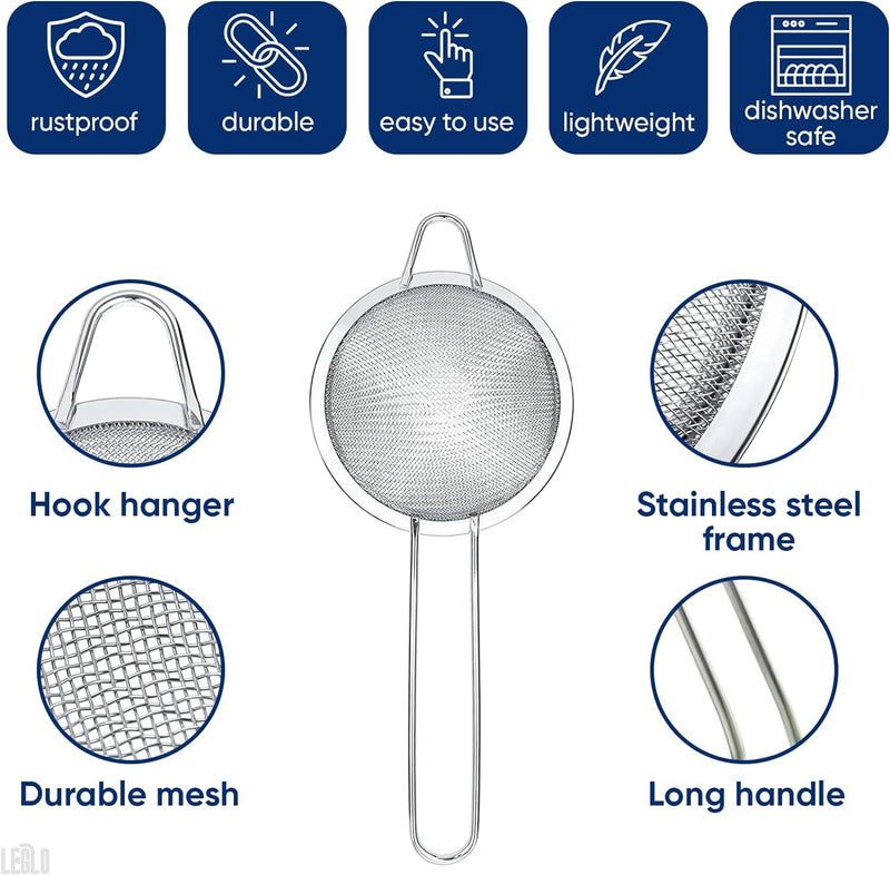 Fine Mesh Strainer Stainless Steel - Cocktail Strainer Fine Mesh Kitchen Strainer with Handle - 3.3 Inch / 7.6cm Fine Mesh Strainers for Kitchen bar strainer for Cocktail Drink and Bartender Bar Tool