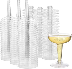 Hacaroa 75 Pack Plastic Champagne Coupe, 4 Oz Champagne Glasses Cocktail Glasses, Disposable Party Stem Cups Dessert Cups for Martini, Margarita, Birthday, Wedding