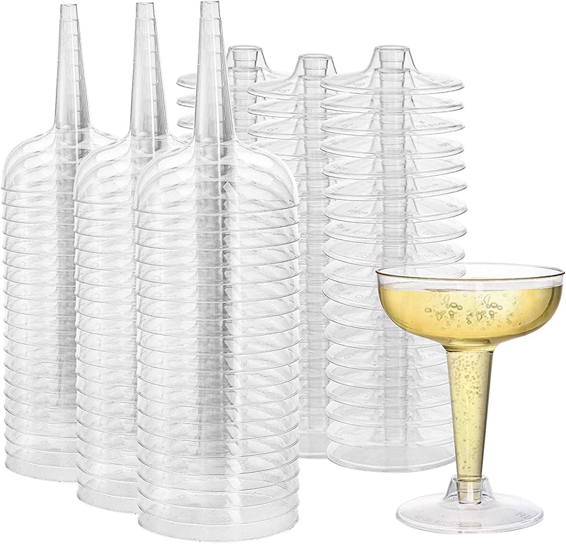 Hacaroa 75 Pack Plastic Champagne Coupe, 4 Oz Champagne Glasses Cocktail Glasses, Disposable Party Stem Cups Dessert Cups for Martini, Margarita, Birthday, Wedding