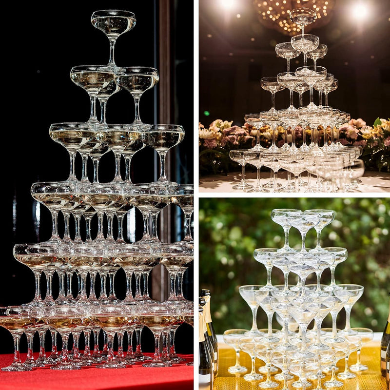 Zopeal 50 Pcs Champagne Glasses 5 oz Unbreakable Plastic Martini Glasses Disposable Wine Cups Stackable Stemmed Champagne Coupe Shatterproof Party Stem Cups for Wedding Birthday Bar Margarita (Clear)