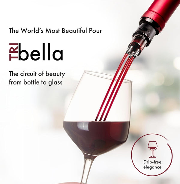 TRIBELLA Classic Wine Aerator, Multi-Stream Wine Aeration Device, 3 Stainless Steel Spouts, Handmade, Easy-to-Use, No-Drip Wine Pouring Accessory in Easy-to-Carry Protective Case