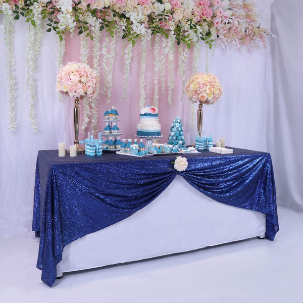 Rectangular Navy Blue Sequin Tablecloth for Wedding - 60X105