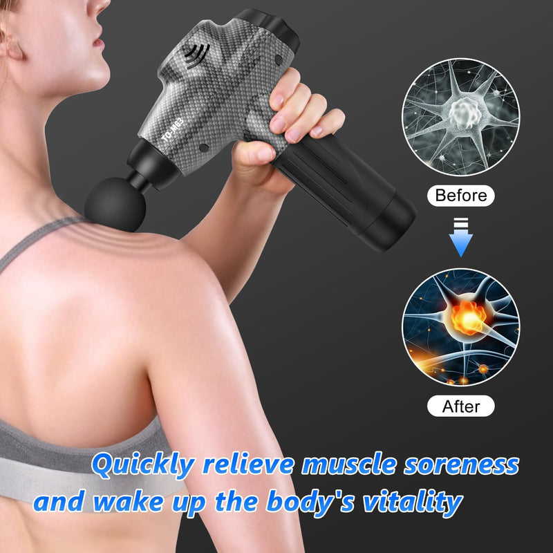 TOLOCO Massage Gun, Updated Back Massage Gun Deep Tissue with 12 Heads, Electric Percussion Massager for Pain Relief, Christmas Gifts for Men&Women, Dark Carbon