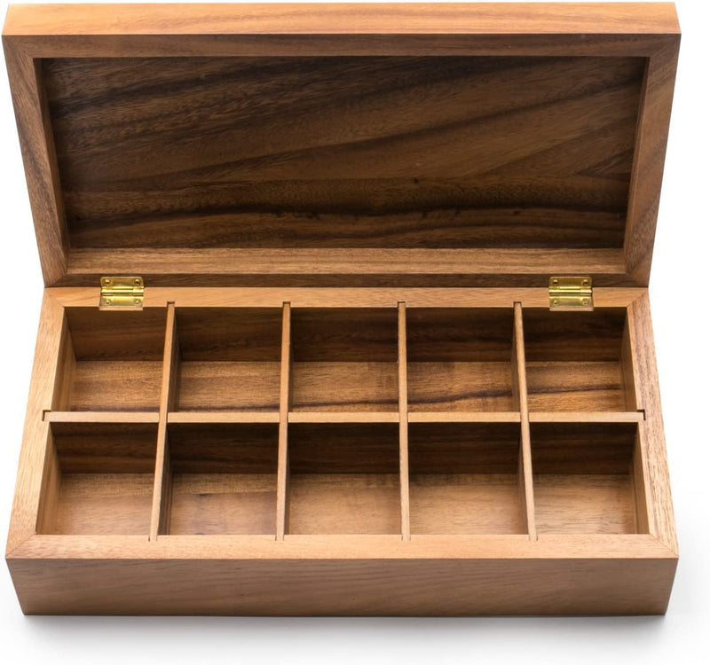 Ironwood Gourmet Rectangular Vauxhall Double Tea Box, Acacia Wood,Brown, 10 Compartment