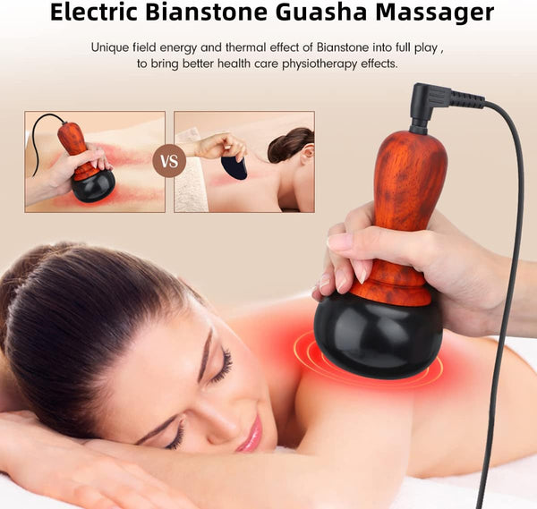 WeiiTech Hot Stones for Massage, Electric Back Massager with Temperature Control, Natural Bian Stone Gua Sha Scraping Massage for SPA Relaxation Treatment Pain Relief