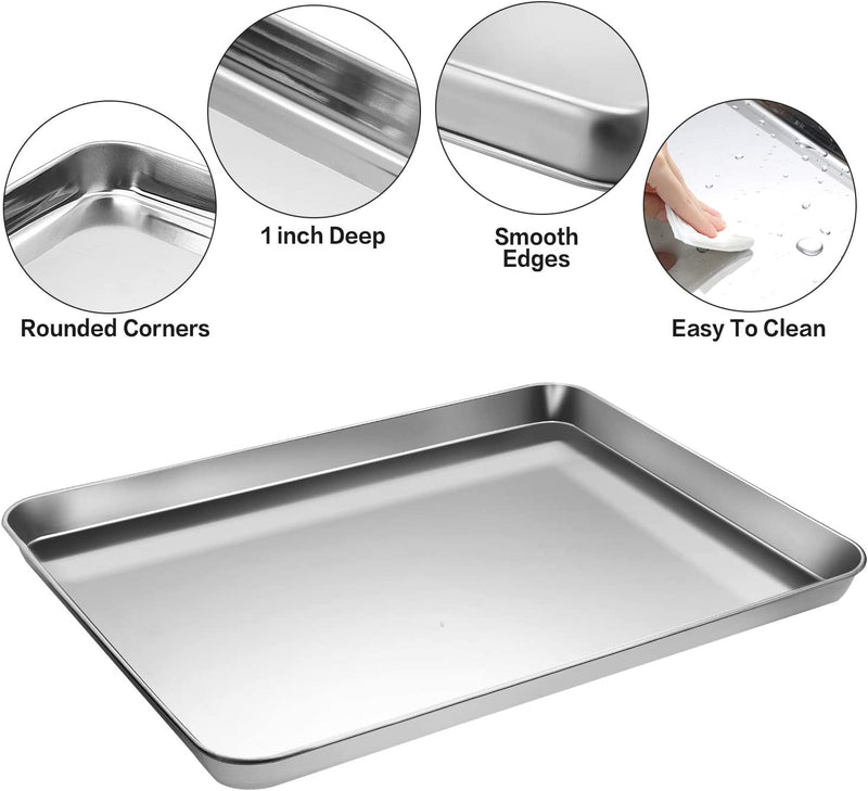 Stainless Steel Baking Sheet Tray Cooling Rack with Silicone Baking Mat Set, Cookie Pan , Set of 6 (2 Sheets + 2 Racks + 2 Mats), Non Toxic, Heavy Duty & Easy Clean