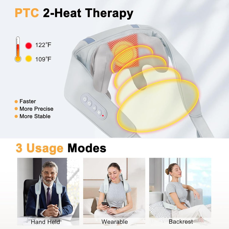 Neck and Shoulder Massager with Heat Cordless Deep Tissue Electric 5D Shiatsu Kneading Back Massager for Pain Relief Full Body Massage Best Gifts for Men Women