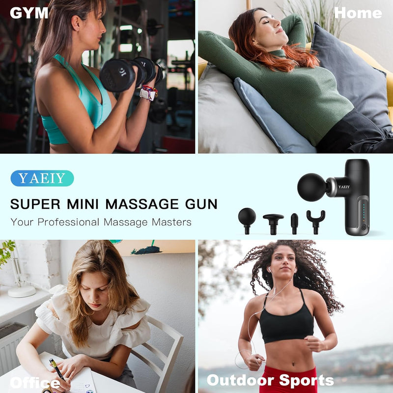 Mini Massage Gun, Portable Massage Gun for Deep Tissue Muscle, Handheld Small Massage Gun, Compact Powerful Massager with Case for Travel, Athletes,Office Gifts, Black