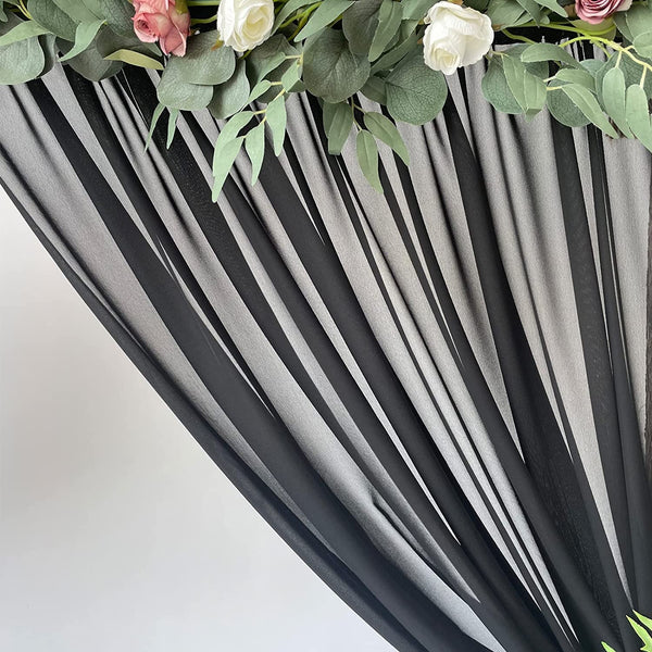 Sheer Chiffon Backdrop Curtains 10x10ft - Black Chiffon Fabric Drapes for Wedding Living Room Party Decor