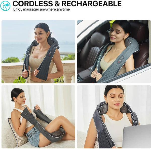 ALLJOY Cordless Massagers for Neck and Back, Rechargeable Shiatsu Shoulder and Neck Massager for Pain Relief deep Tissue with Heat, Wireless 3D Kneading Pillow Gifts for Women, Men, Mom, Dad