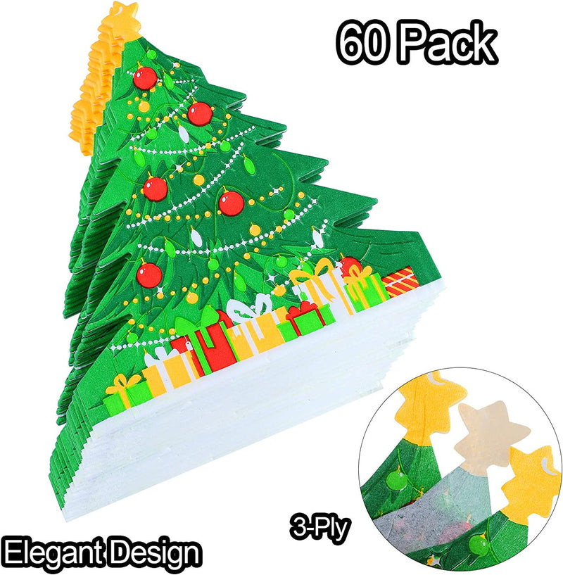 Aneco 60 Pack Christmas Tree Paper Napkins Disposable Paper Napkins Party Supplies Fancy Cocktail Napkins for Christmas Party