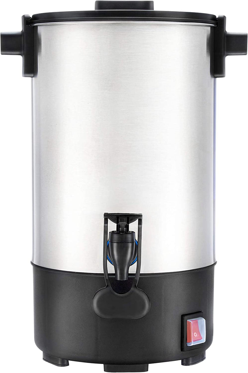 SYBO 2022 UPGRADE SR-CP-50B Commercial Grade Stainless Steel Percolate Coffee Maker Hot Water Urn for Catering, 50-Cup 8 L, Metallic