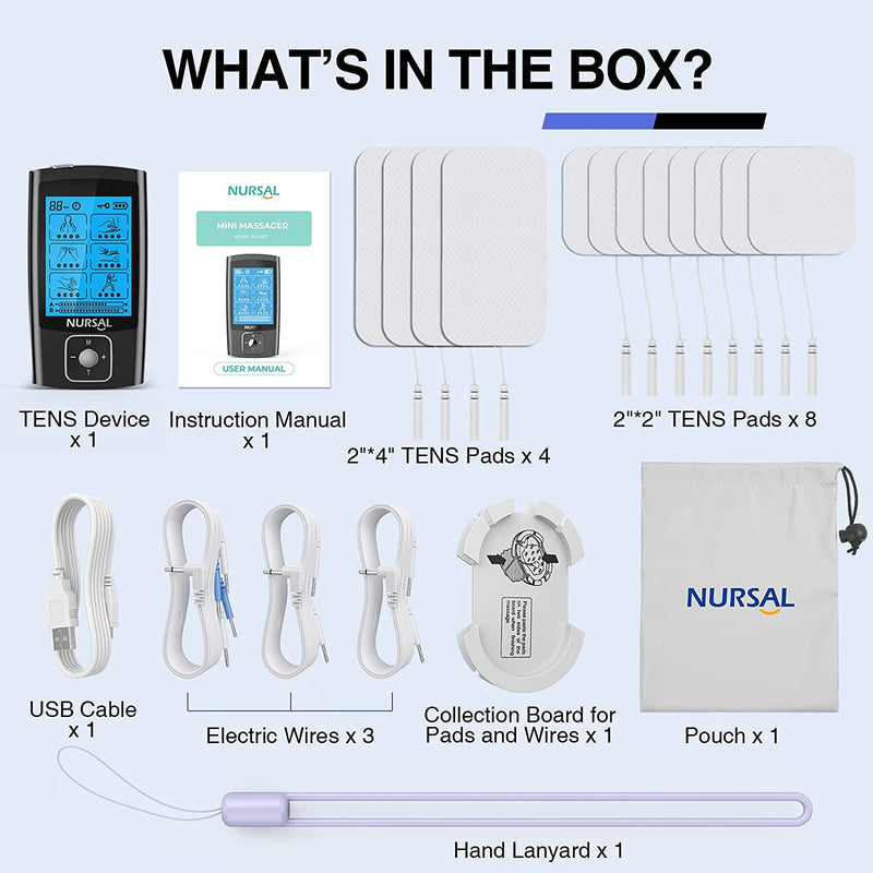 NURSAL TENS Unit with 12pcs Replacement Pads, Muscle Stimulator Machine for Neck, Back, Sciatica Pain Relief, Rechargeable Electronic Pulse Massager 24 Modes 20 Intensity