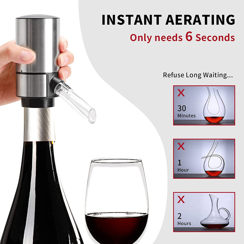 Electric Wine Aerator Pourer Automatic Wine Dispenser Pump with Retractable Tube for One-Touch Instant Oxidation Smart Wine Aerator Decanter for Travel/Home