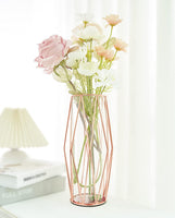 Rose Gold Glass Vase for Centerpieces with Geometric Stand, Tall Flower Vase as Wedding Living Room Office Decor 11 Inch