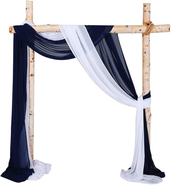 2-Piece Chiffon Wedding Arch Drapes - Navy and White Party Backdrop Decor - 27x216 Inches