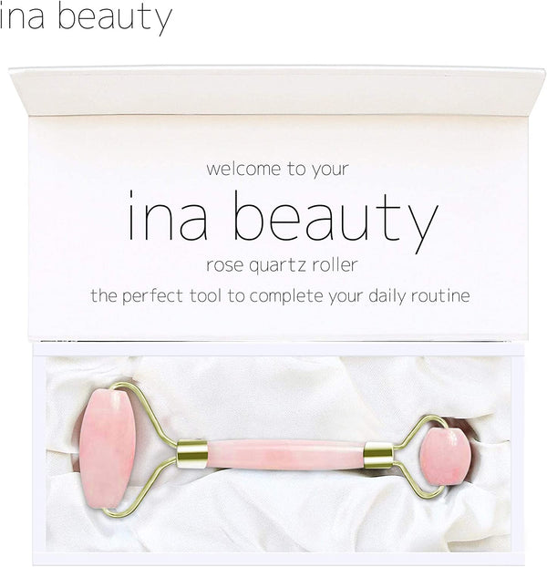 Ina Beauty Authentic Rose Quartz Roller Massager for Face and Neck: Sculpting, Slimming, Firming, Anti-Aging and Anti-Puffiness | Quality Welded Metal to Avoid Breakage Unlike Cheaper Models