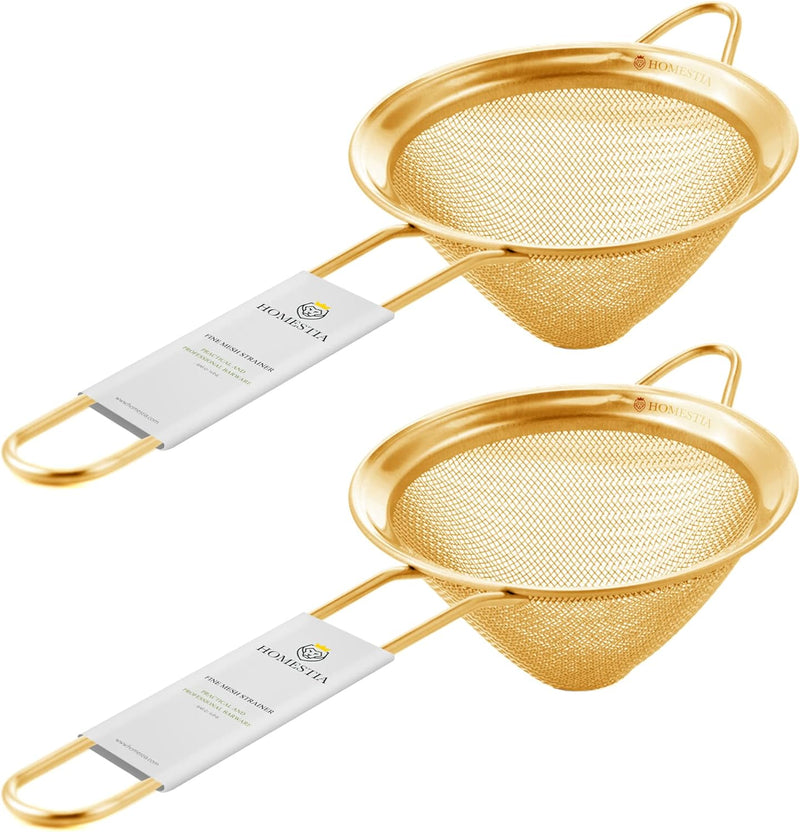 Homestia 2 Pcs Fine Mesh Sieve Strainer Stainless Steel Double Cocktail Strainer Coffee Strainers Tea Strainer with Long Handle Double Straining Utensil 3.3 inch