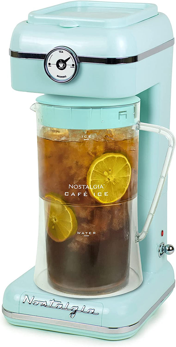 Nostalgia CLIT3PLSAQ Classic Retro 3-Quart Iced Tea & Coffee Brewing System With Double-Insulated Pitcher, Auto Shut-Off, Perfect For Cold Lattes, Lemonade, Flavored Water, Includes Reusable Filter