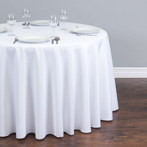Elegant White Polyester Round Tablecloth Set - 10 Pieces 108 Inches - Ideal for Weddings Restaurants Banquets Parties - Machine Washable