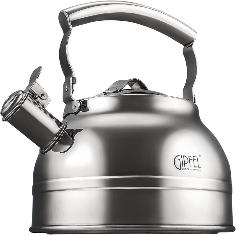 Gipfel International Whistling Tea Kettle Stovetop - Food Grade Stainless Steel Teapot for Stove Top with Ergonomic Handle for Gas, Induction, Electric Stovetops 2.3 Quart