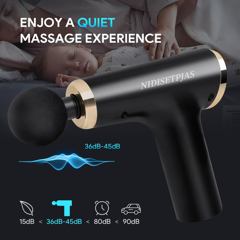 NIDISETPJAS Massage Gun Deep Tissue, 4 Massages Heads with Silent Brushless Motor, High Intensity Percussion 6 Speeds Massage Device for Pain Relief, Portable Massage Gun for Back Neck Muscle