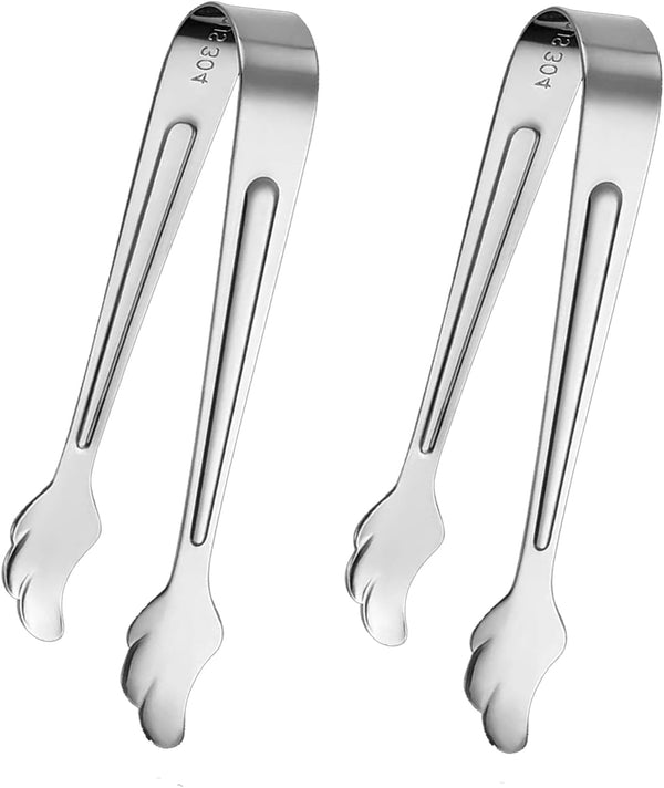 2 Pack Mini Tongs for Appetizer, 4.16 Inch Stainless Steel Ice Tongs Mini Sugar Tongs for Coffee Bar Tea Party Desserts Party Sugar and Ice Bucket(Silver)