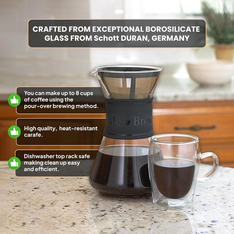 Café Brew Collection Pour Over Coffee Maker - 40 oz Borosilicate Glass Coffee Pot - BPA-Free - Dishwasher Safe - Mindful Coffee Brewing for Coffee Lovers