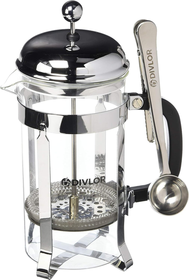 French Press Coffee Maker - 34 Ounce, 8 Cups, Clip Spoon and 2 Bonus Filter Included By Divlor