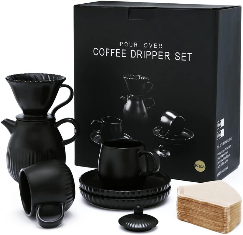 D'ORAMIE Pour Over Coffee Dripper Set ，Maker Ceramic Slow Brewing Coffee Set for Home, Cafe Restaurants Homewarming Gift Easy Manual Brew Maker Gift Strong Flavor Brewer Set