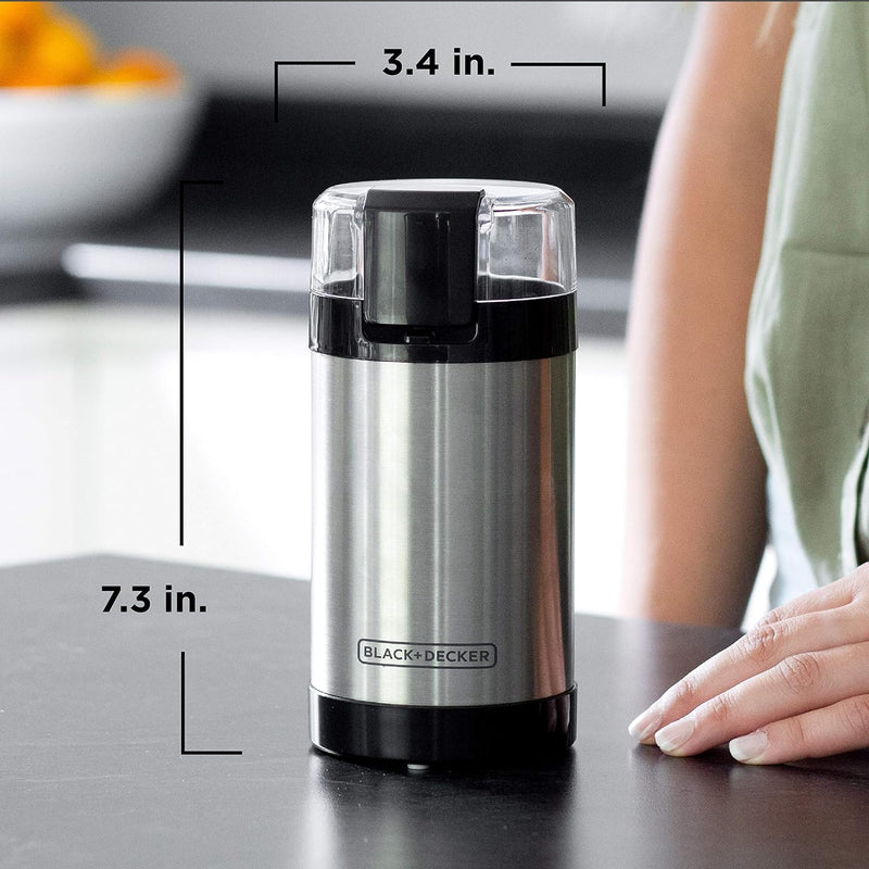 BLACK+DECKER Grinder One Touch Push-Button Control, 2/3 Cup Coffee Bean Capacity, Stainless Steel