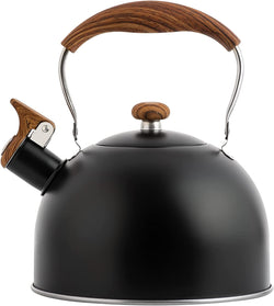 Whistling Tea Kettles with Wood Grain adjustment Nylon Handle, 2.3 Quart Capacity with Capsule Base Tea Kettle, Black