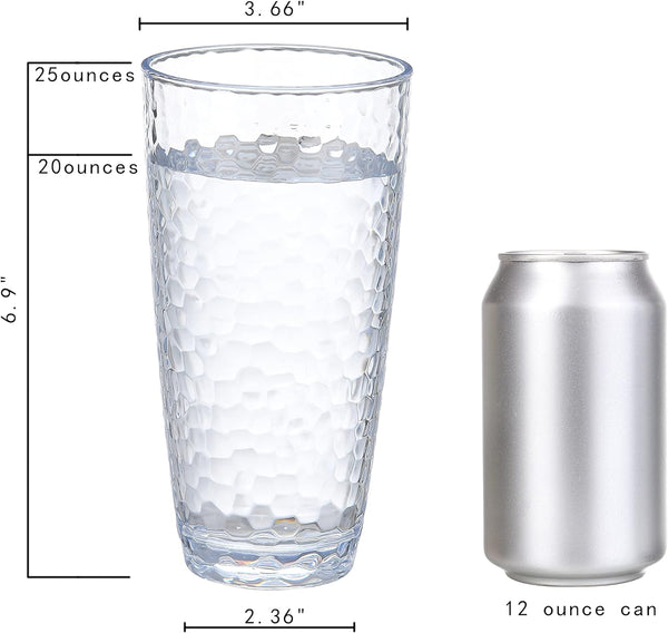 Kurala Unbreakable Plastic Tumbler Cups, Set of 6, Large Water Tumbler Set, 25 oz Highball Drinking Glasses (Clear)
