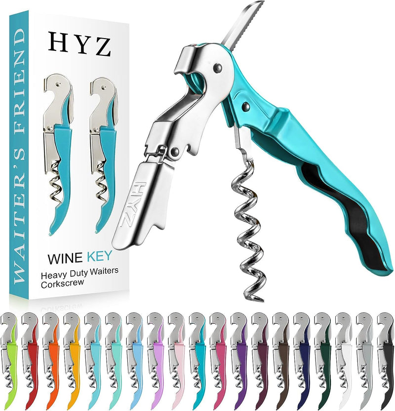 HYZ 2-Pack Wine Opener Waiter Corkscrew, Professional Wine Key for Servers, Bartender with Foil Cutter, Manual Wine Bottle Opener Double Hinged (Pink)