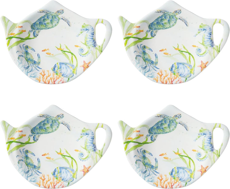 Supreme Housewares Tea Bag Holder Set of 4, Teapot Shaped Tea Bag Coasters Spoon Rests Saucer Seasoning Dish Set Teabag Holder (Flamingo)