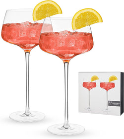 Viski Angled Stemmed Gin & Tonic Glasses, Highball glasses, Cocktail Glasses, Vodka Tonic Glasses, Gin Glasses for Gin Lovers Gift set of 2, 14oz, Clear