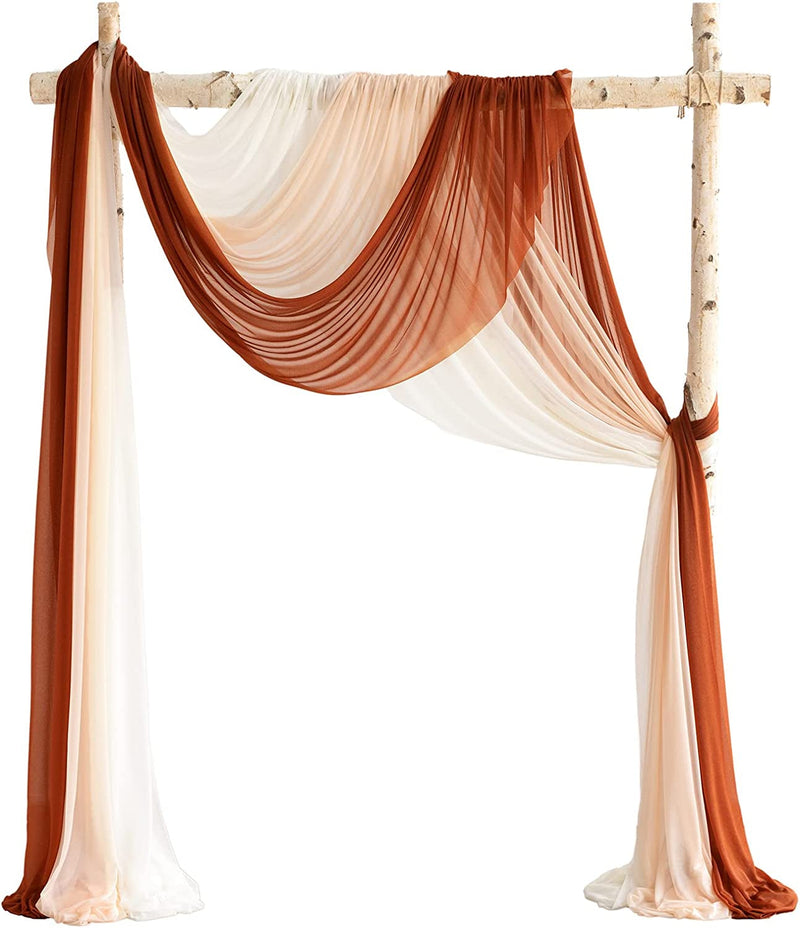 New Version Easy Hanging Wedding Arch Draping Fabric 3 Panels 30" W X 26.5Ft for Wedding Ceremony Reception Swag Decorations (Ivory + Coral Peach + Burnt Orche)