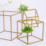 2 Pack 8" Square Gold Wedding Flower Stand Metal Column Stand Geometric Cube Vase